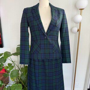 VTG 70s Pendleton 100% Virgin Wool Plaid Jacket & Pencil Skirt Suit Set Sz 12/6